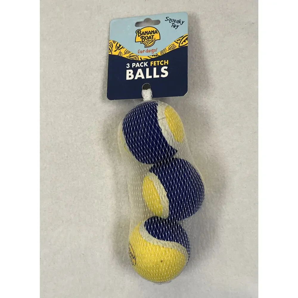 Banana Boat Dogs Fetch Balls Tennis Ball 3 Pack Chew Squeaky Toy